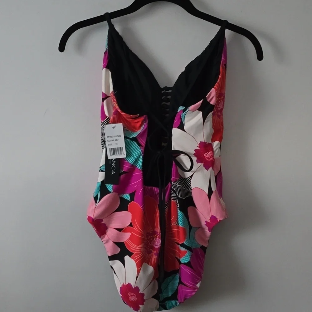 La Blanca Women's One Piece Floral Swimsuit Reversible Size 10
